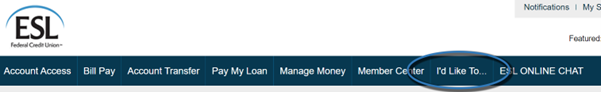 screen shot of online banking main menu